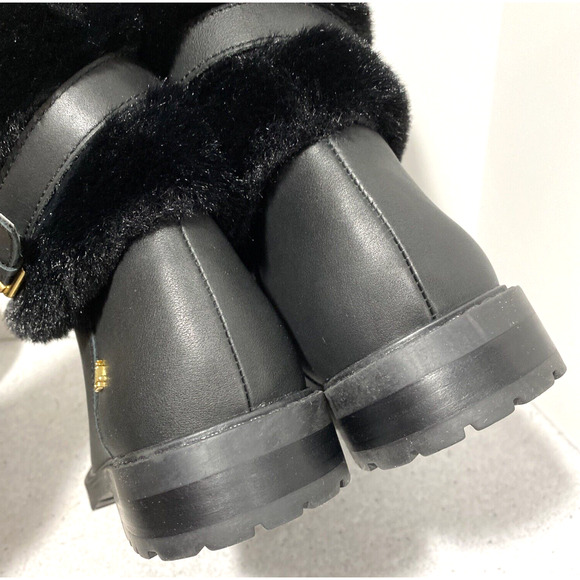 Lauren Ralph Lauren Evanston boots black leather and faux fur pull on style 8.5M - Picture 8 of 10